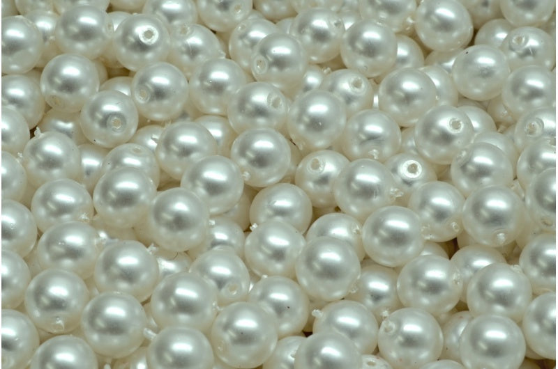 Round Druck Beads, White 70501 (02010-70501), Glass, Czech Republic