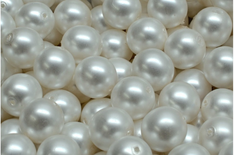 Round Druck Beads, White 70501 (02010-70501), Glass, Czech Republic