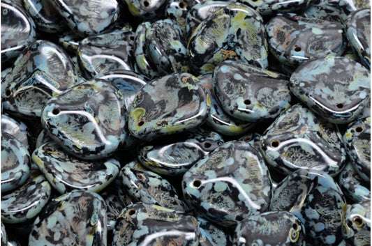 OUTLET 10 克玫瑰花瓣珠，14 x 13 毫米，黑色石灰华 (23980-86800)，玻璃，捷克共和国