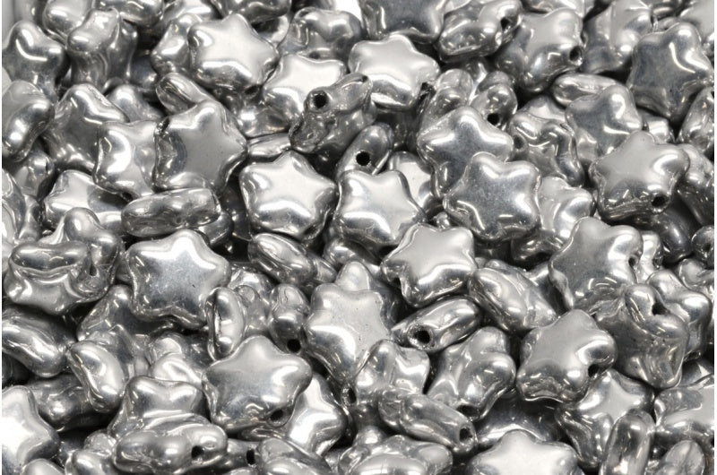 Flat Star Beads, Crystal Silver (00030-27000), Glass, Czech Republic
