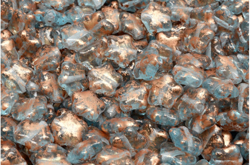Flat Star Beads, Transparent Aqua 94402 (60000-94402), Glass, Czech Republic