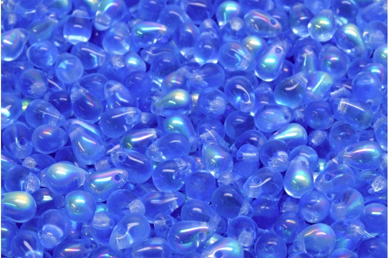 Drop Beads, Transparent Blue Ab (30040-28701), Glass, Czech Republic