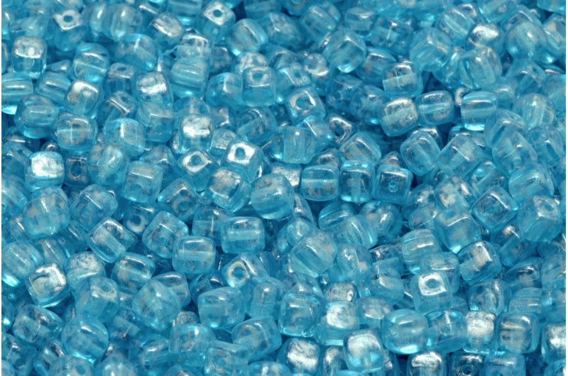 Cube Beads, Transparent Aqua 86700 (60020-86700), Glass, Czech Republic