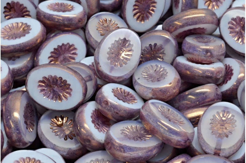 奥特莱斯 10克 台面切割猕猴桃珠，14 x 10毫米，蛋白石白粉笔白青铜 (01000-03000-14415)，玻璃，捷克共和国