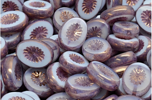 OUTLET 10 grams Table Cut Kiwi Beads, 14 x 10 mm, Opal White Chalk White Bronze (01000-03000-14415), Glass, Czech Republic