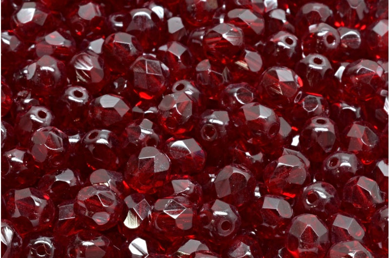 Faceted Round Fire Polished Beads, Transparent Red (90110), Glass, Czech Republic