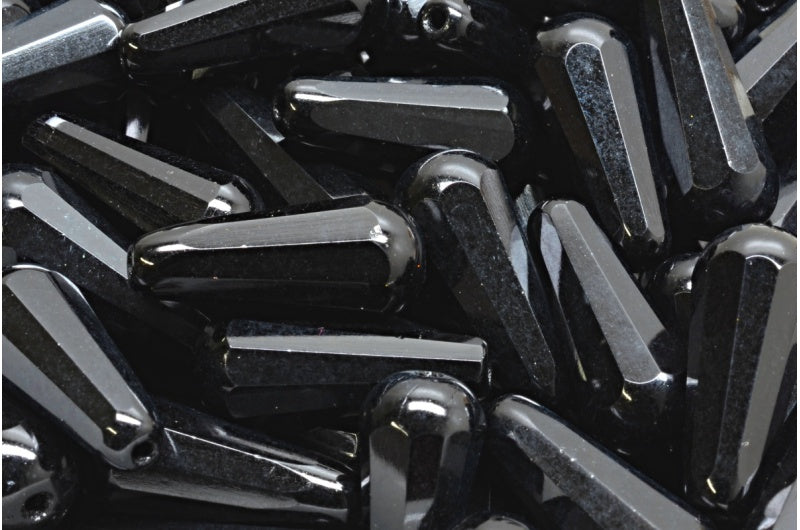 ファセット加工のファイアポリッシュ仕上げのティアドロップビーズ、ブラック（23980）、ガラス、チェコ共和国