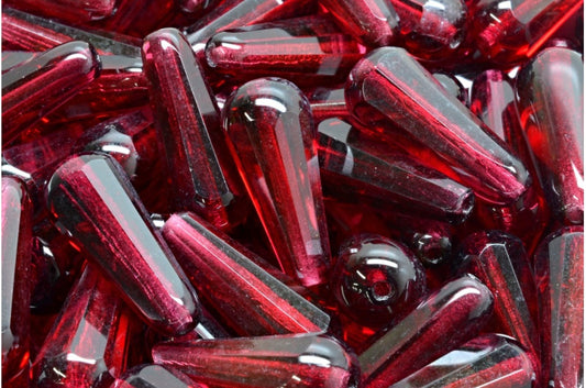 Faceted Fire polished Teardrop Beads, Transparent Red (70350), Glass, Czech Republic