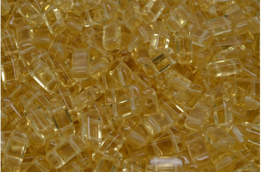 2-Holes Pressed Tile Beads, Transparent Light Topaz Yellow (10020), Glass, Czech Republic