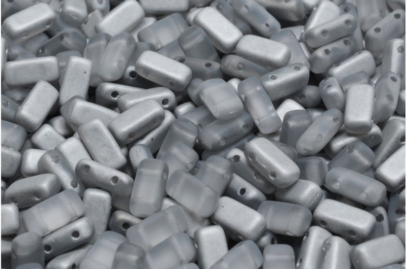 2-Holes Pressed Tile Beads, Crystal Matte Crystal Silver Half Coating (00030-84100-27001), Glass, Czech Republic