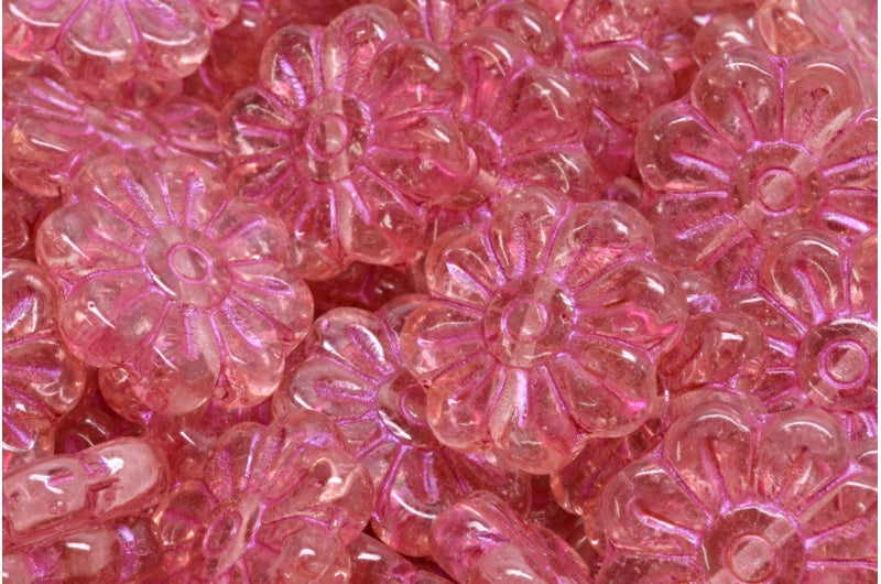 デイジーフラワービーズ、クリスタルピンクライン、ライトピンク（00030-43807-34304）、ガラス、チェコ共和国