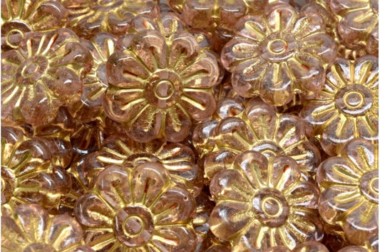 Daisy Flower Bead, Crystal Gold Lined Light Pink (00030-54302-34304), Glass, Czech Republic