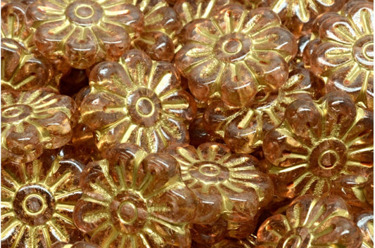 Gänseblümchen-Blumenperle, Kristallgold gefüttert, Hellrosa Pfirsich (00030-54302-34305), Glas, Tschechische Republik