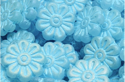 Daisy Flower Bead, Crystal Matte Ab Full (2X Side) Light Blue Lined (00030-84100-28703-54308), Glass, Czech Republic