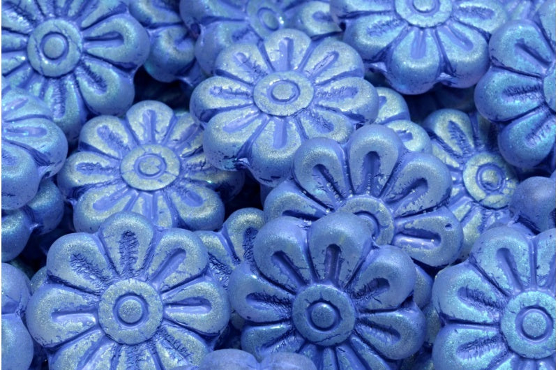 OUTLET 10 grams Daisy Flower Bead, 18 x 18 mm, Crystal Matte Ab Full (2X Side) Blue Lined (00030-84100-28703-54325), Glass, Czech Republic