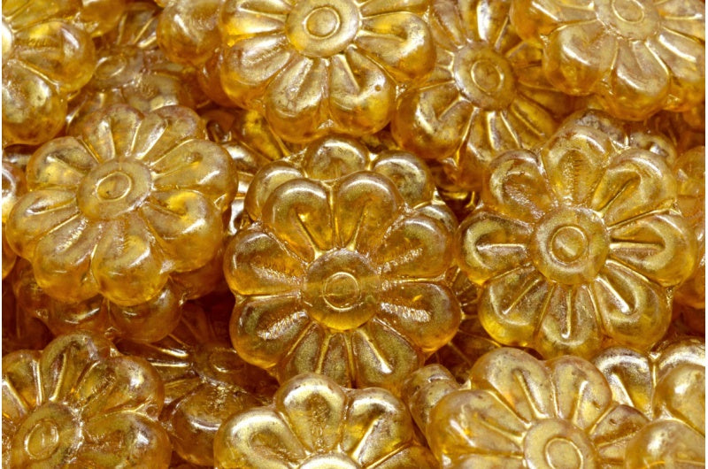 Daisy Flower Bead, R0103 Gold Splash (R0103-86720), Glass, Czech Republic