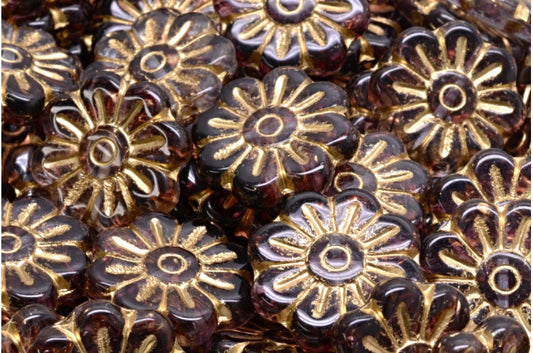 OUTLET 10 grams Daisy Flower Bead, 18 x 18 mm, R0239 Gold Lined (R0239-54302), Glass, Czech Republic