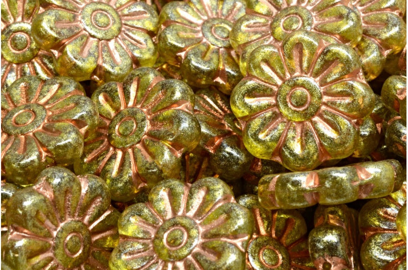 Daisy Flower Bead, R0505 Copper Lined Light Yellow (R0505-54307-34302), Glass, Czech Republic