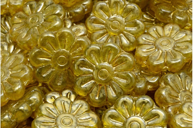 Daisy Flower Bead, R0505 Gold Splash (R0505-86720), Glass, Czech Republic