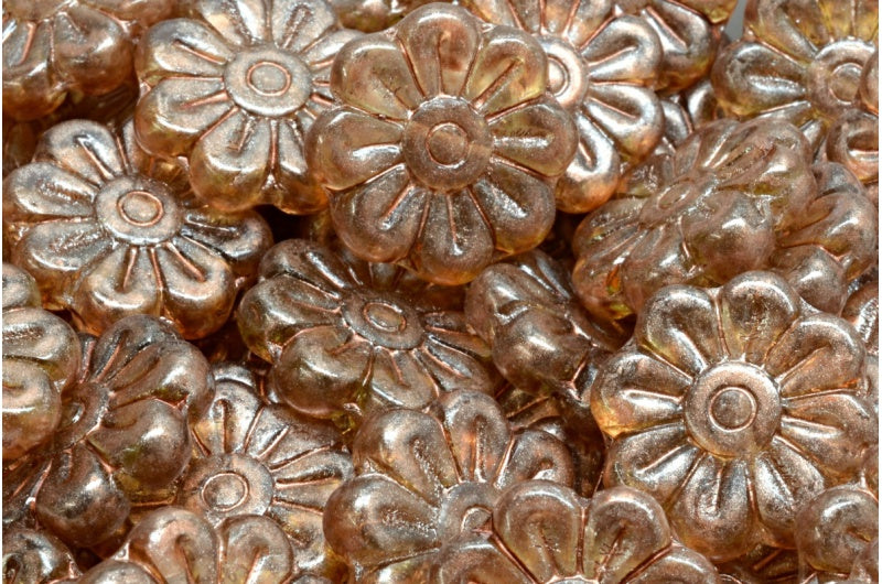 OUTLET 10 grams Daisy Flower Bead, 18 x 18 mm, R0505 Copper Splash (R0505-86750), Glass, Japan