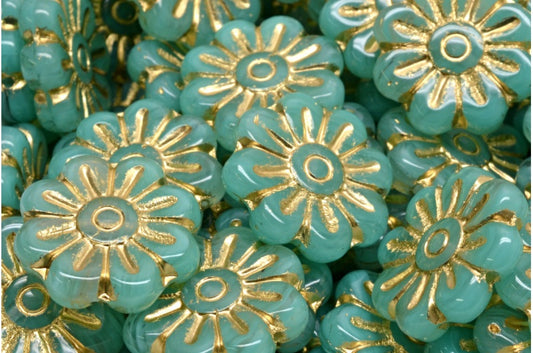 OUTLET 10 grams Daisy Flower Bead, 18 x 18 mm, R0631 Gold Lined (R0631-54302), Glass, Czech Republic