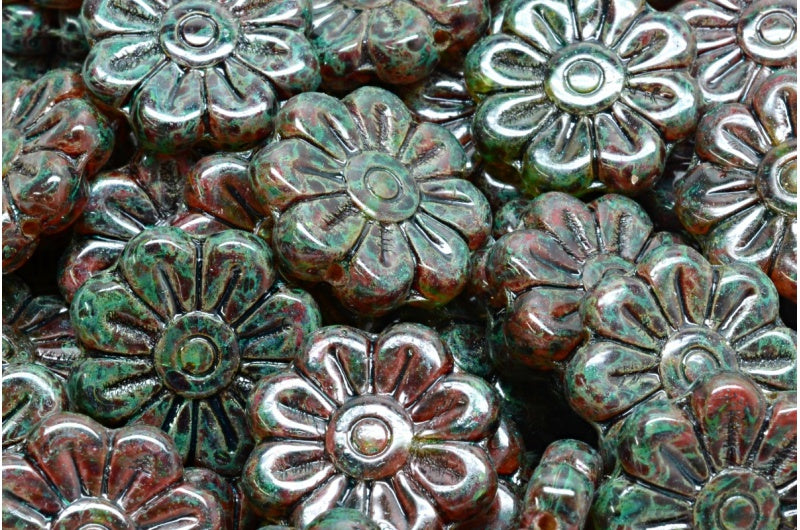 Daisy Flower Bead, R0932 Travertin Light Turquoise (R0932-86800-34309), Glass, Czech Republic