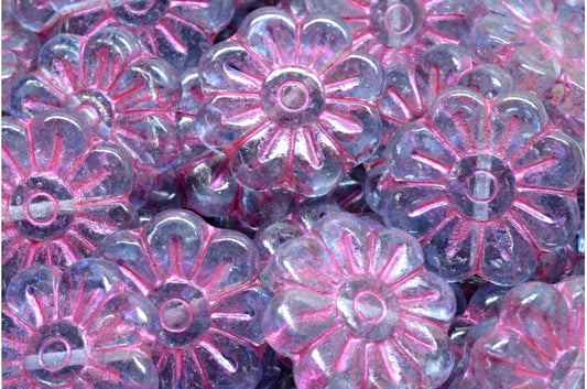 OUTLET 10 grams Daisy Flower Bead, Crystal Pink Lined Light Blue (00030-43807-34307), Glass, Czech Republic