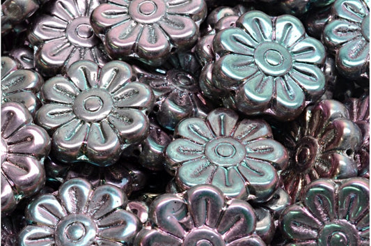 Daisy Flower Bead, Black Full Apricot (23980-29123), Glass, Czech Republic