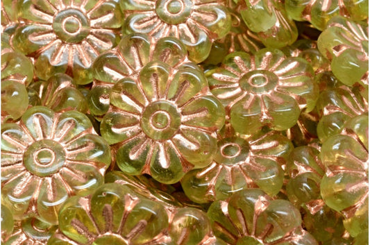 Daisy Flower Bead, R0505 Copper Lined (R0505-54318), Glass, Czech Republic