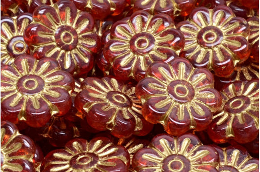 OUTLET 10 grams Daisy Flower Bead, 18 x 18 mm, R0908 Gold Lined (R0908-54302), Glass, Czech Republic