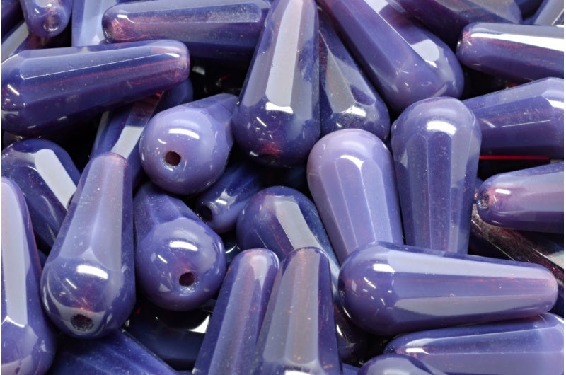 Faceted Fire polished Teardrop Beads, Opal Dark Lavender (21010), Glass, Czech Republic