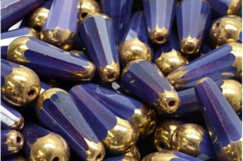 Faceted Fire polished Teardrop Beads, Opal Dark Lavender Brass (21010-90215), Glass, Czech Republic