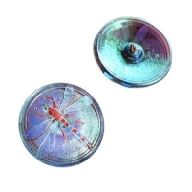 1個 ハンドペイントガラスボタン、飾りトンボ付き、サイズ18（40.5 mm）、ガラス、チェコ共和国