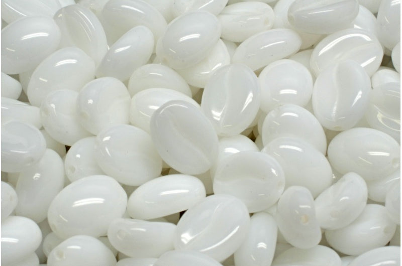 Coffee Bean Beads, White (02010), Glass, Czech Republic
