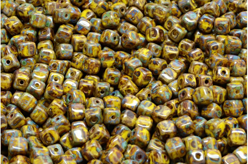 Cube Beads, Yellow Stain Strong (83120-86805), Glass, Czech Republic