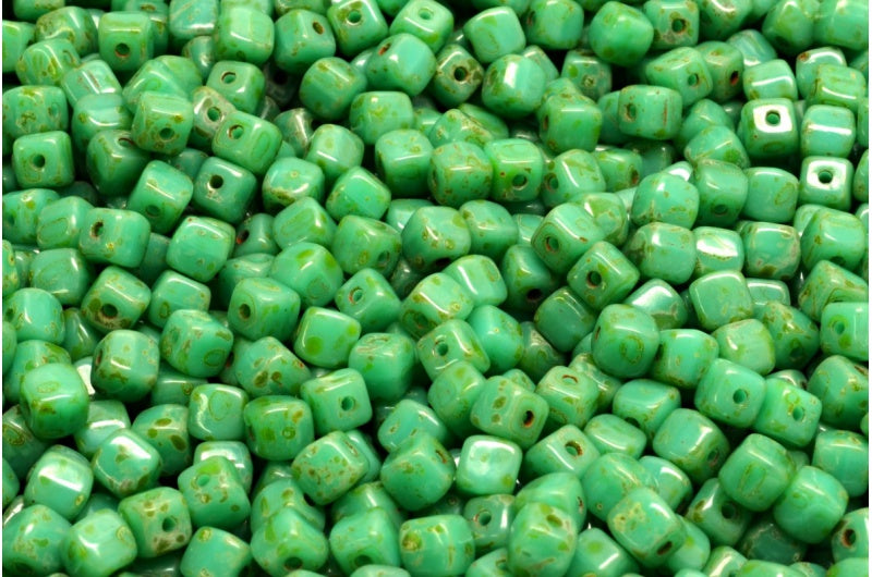 Cube Beads, Turquoise Stain Strong (63130-86805), Glass, Czech Republic