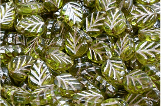 Mint Leaf Beads, Transparent Green Copper Lined (50220-54324), Glass, Czech Republic