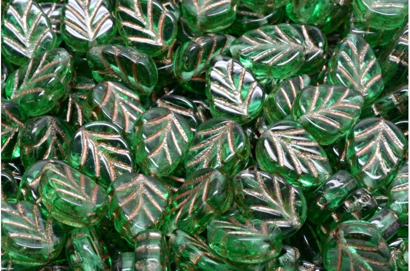 Mint Leaf Beads, Transparent Green Emerald 43805 (50700-43805), Glass, Czech Republic