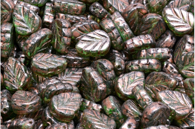 Mint Leaf Beads, Transparent Green Emerald 86750 (50700-86750), Glass, Czech Republic