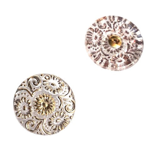 1 pcs Hand Painted Glass Buttons with ornament, size 10 (22.5 mm), Glass, Czech Republic