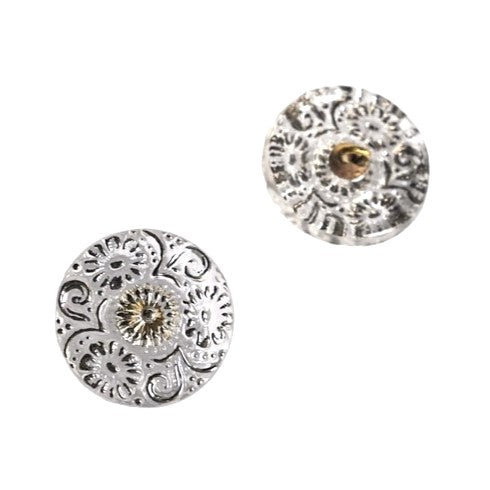 1 pcs Hand Painted Glass Buttons with ornament, size 10 (22.5 mm), Glass, Czech Republic