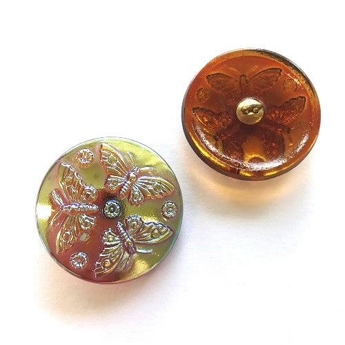 1 pcs Hand Painted Glass Buttons with ornament, size 12 (27 mm), Glass, Czech Republic