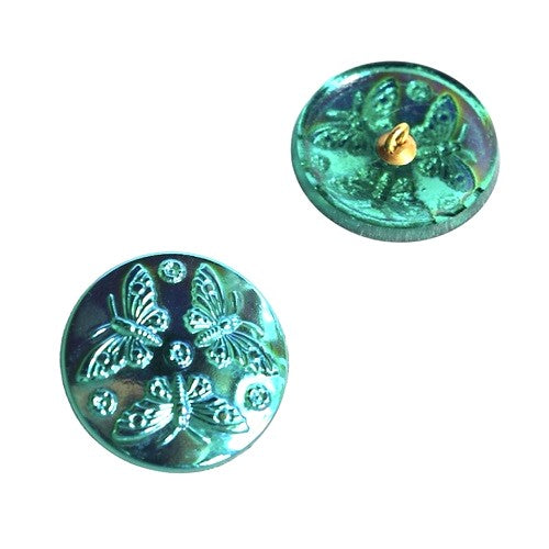 1個 手描きガラスボタン（飾り付き）、サイズ12（27 mm）、ガラス、チェコ共和国