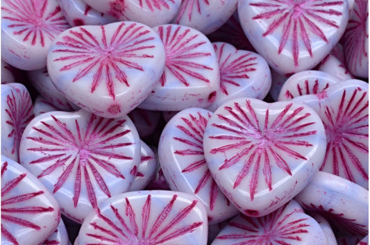 キウイハートビーズ、ライトブルーピンクのライン入り（07304-43807）、ガラス、チェコ共和国