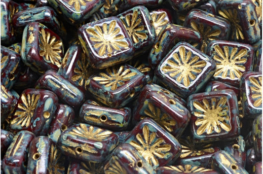 OUTLET 10 grams Squared Kiwi Beads, 10 x 10 mm, 93300 Travertin Gold Lined (93300-86800-54302), Glass, Japan