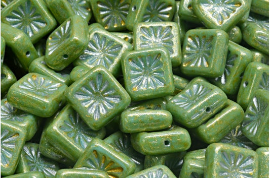 Squared Kiwi Beads, Turquoise Silver Lined Light Yellow (63130-54301-34302), Glass, Czech Republic