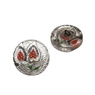 1個 手描きガラスボタン（飾り付き）、サイズ8（18 mm）、ガラス、チェコ共和国