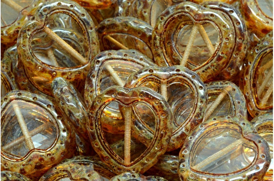 Table Cut Heart In Heart Beads, Crystal Travertin (00030-86800), Glass, Czech Republic