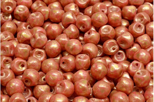 Mushroom Button Beads, White 84304 Gold Splash (02010-84304-86720), Glass, Czech Republic