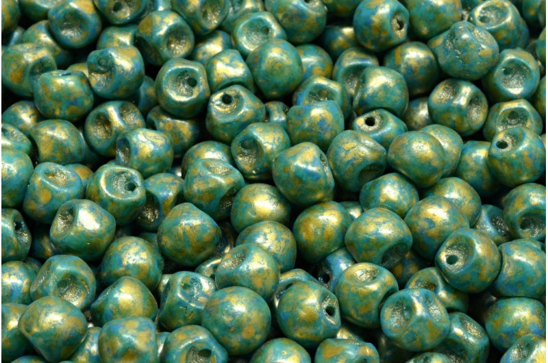 Mushroom Button Beads, White 84308 Gold Splash (02010-84308-86720), Glass, Czech Republic
